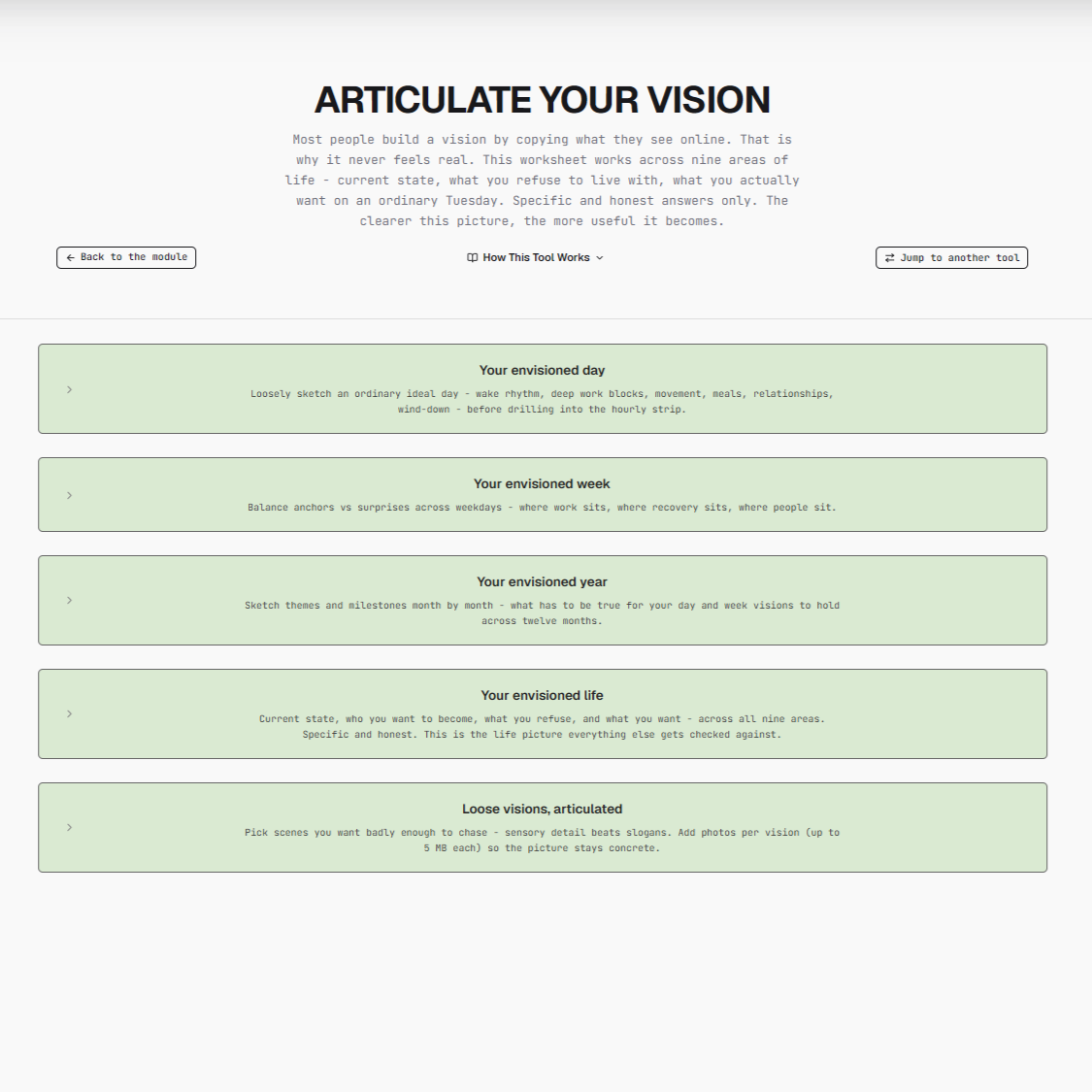 Articulate Your Vision step-by-step worksheet preview